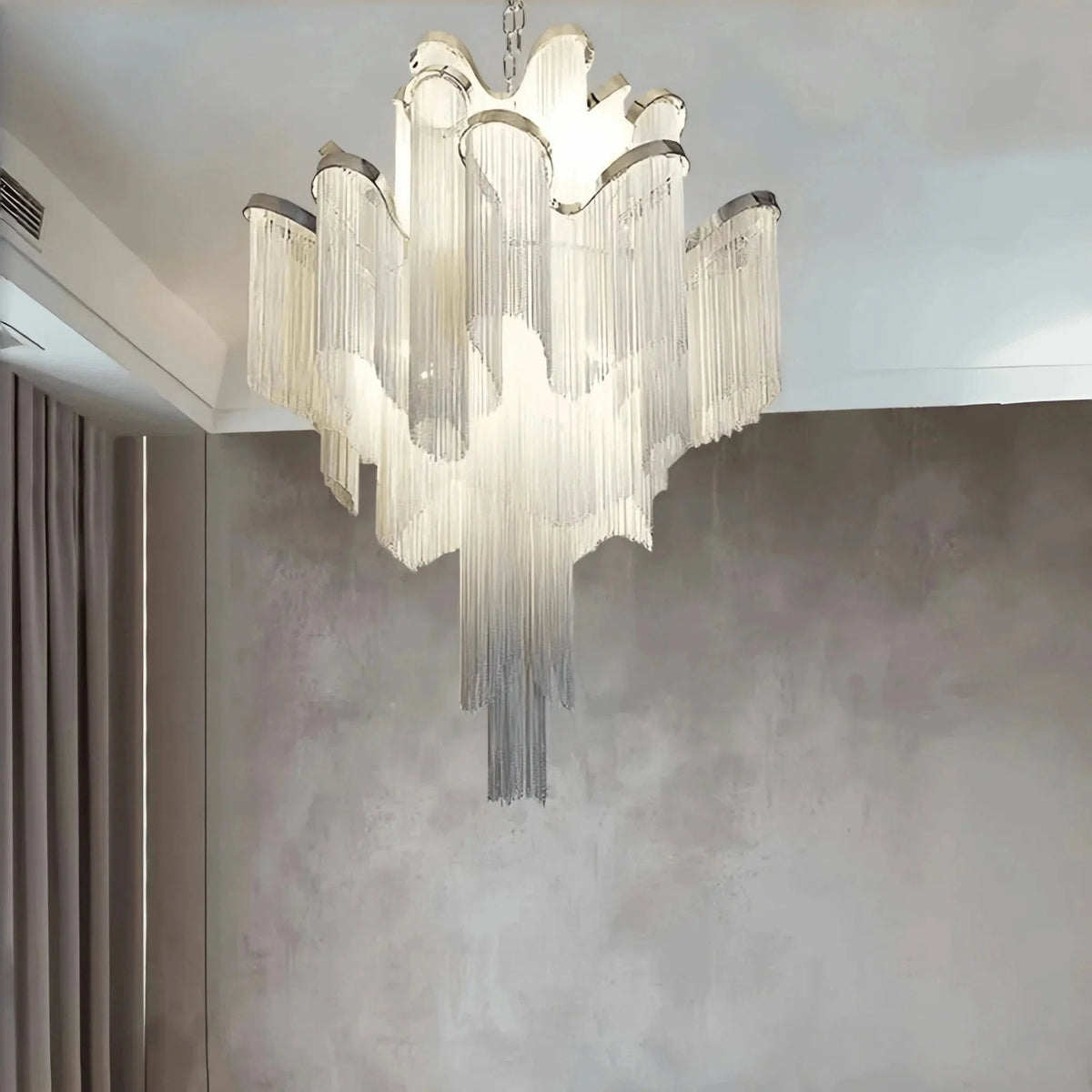 Post-Modern Extra Large Stainless Steel Long Tassel Chandelier - Zelno Lighting