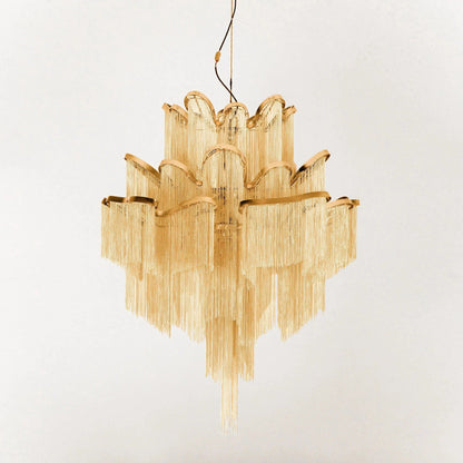 Post-Modern Extra Large Stainless Steel Long Tassel Chandelier - Zelno Lighting