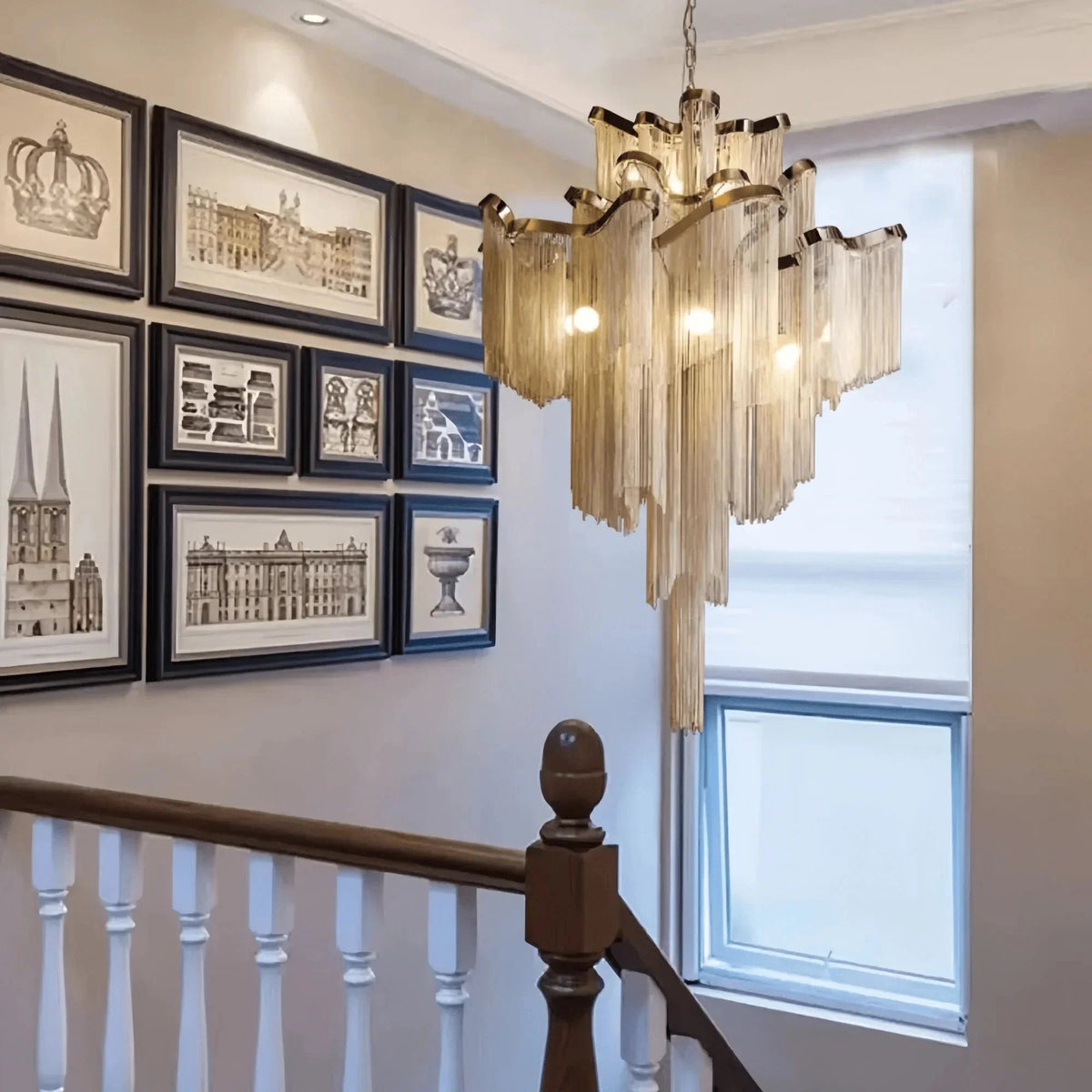 Post-Modern Extra Large Stainless Steel Long Tassel Chandelier - Zelno Lighting
