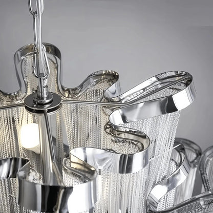 Post-Modern Extra Large Stainless Steel Long Tassel Chandelier - Zelno Lighting