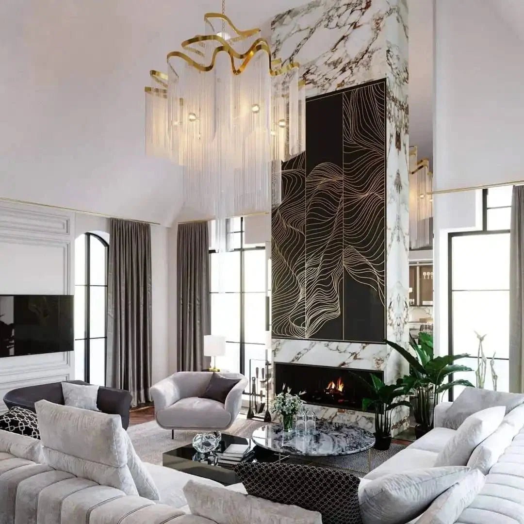 Post-Modern Extra Large Stainless Steel Long Tassel Chandelier - Zelno Lighting