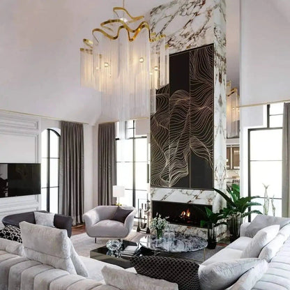 Post-Modern Extra Large Stainless Steel Long Tassel Chandelier - Zelno Lighting