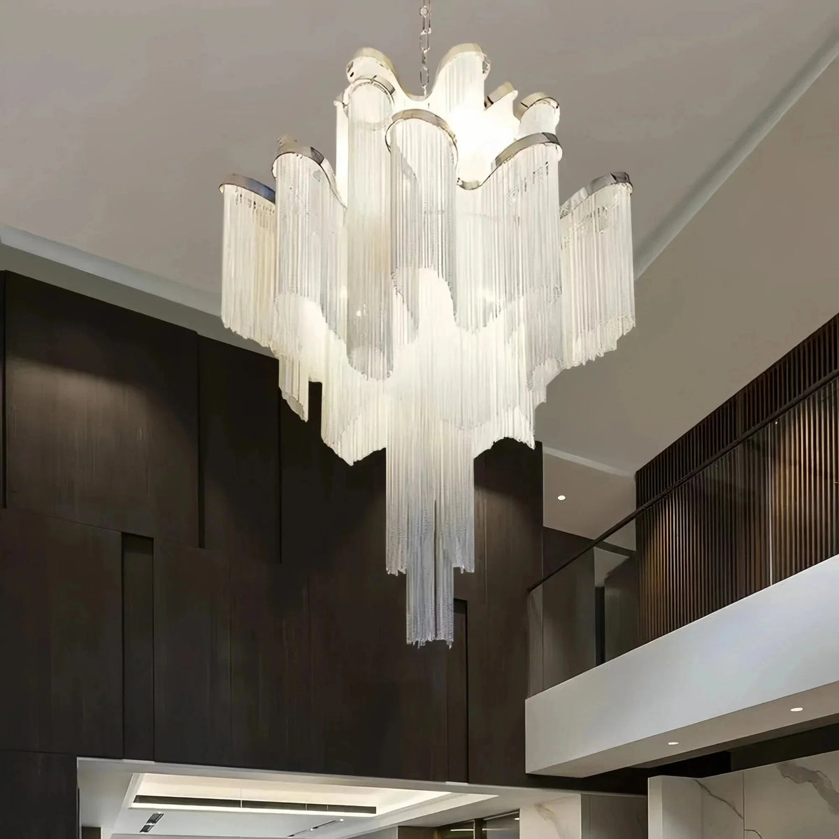 Post-Modern Extra Large Stainless Steel Long Tassel Chandelier - Zelno Lighting