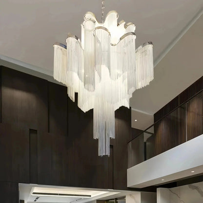 Post-Modern Extra Large Stainless Steel Long Tassel Chandelier - Zelno Lighting