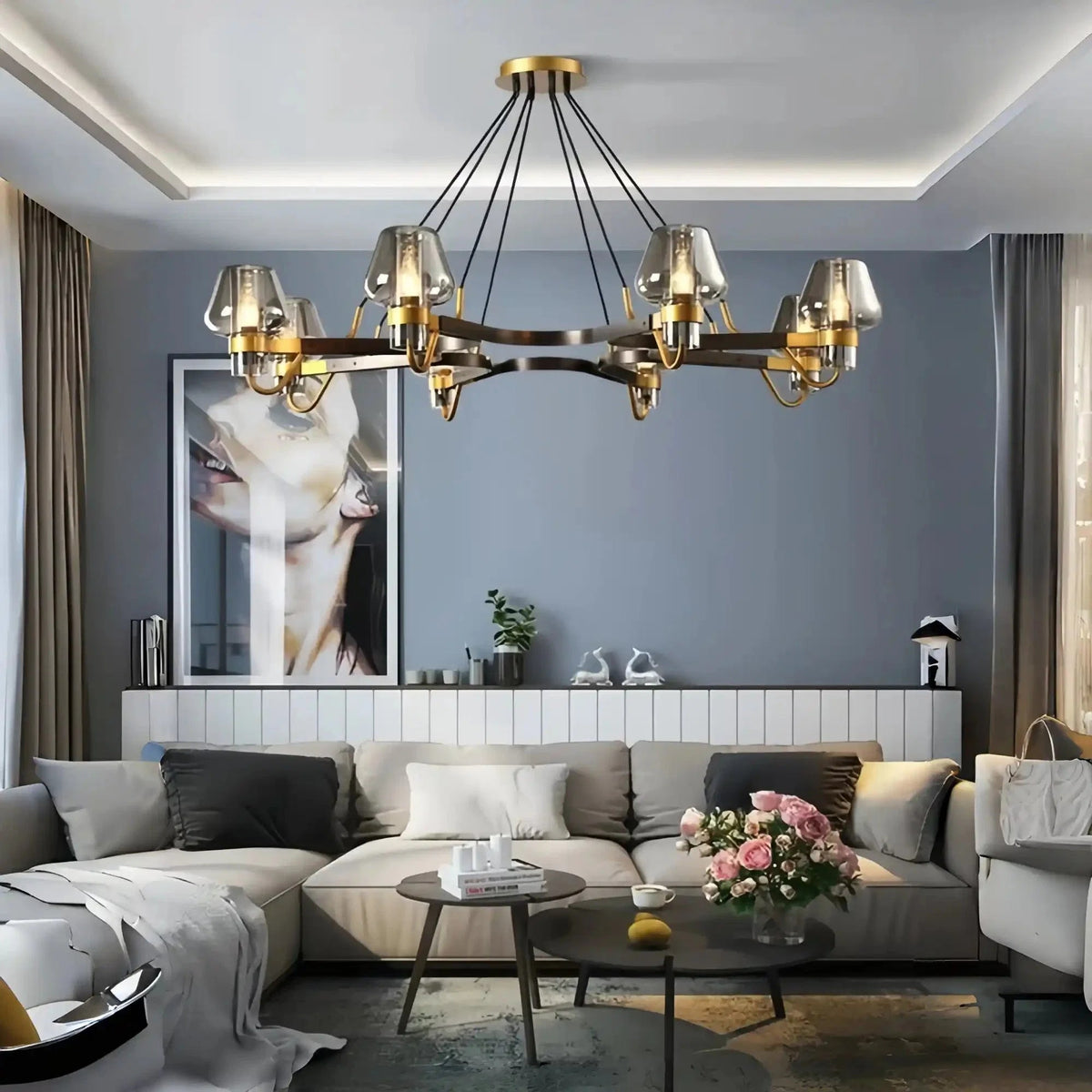 Post-modern Light Luxury Full Brass Chandelier for Living Room/Bedroom - Zelno Lighting