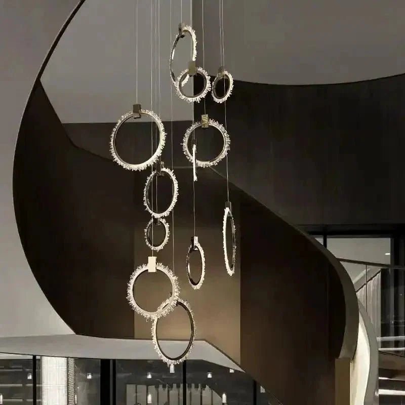 Primary Crystal 12 Rings Staircase Chandelier - Zelno Lighting