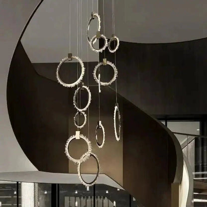 Primary Crystal 12 Rings Staircase Chandelier - Zelno Lighting
