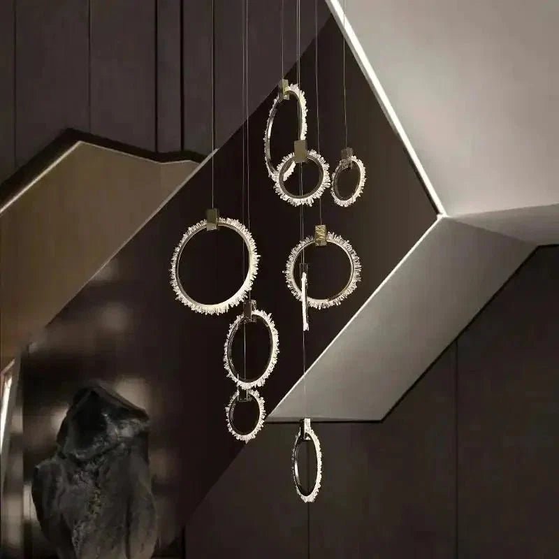 Primary Crystal 12 Rings Staircase Chandelier - Zelno Lighting