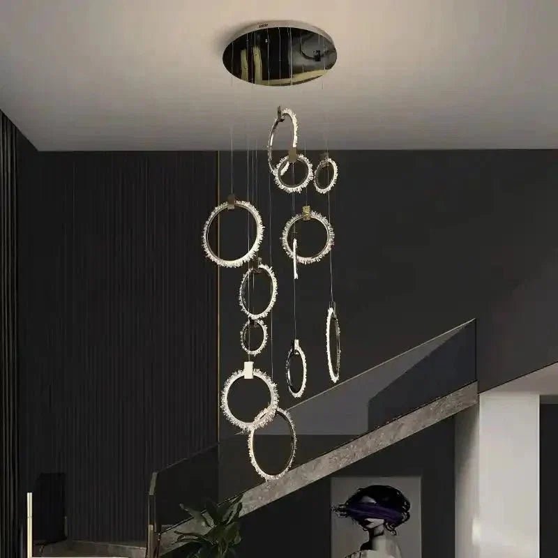 Primary Crystal 12 Rings Staircase Chandelier - Zelno Lighting