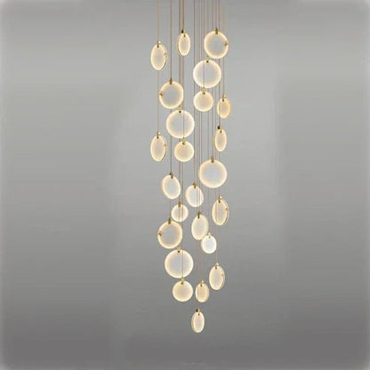 Queenie Alabaster Disc Long Round Chandelier For Loft - Zelno