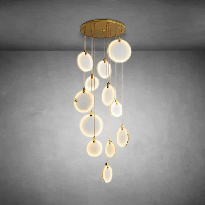 Queenie Alabaster Disc Long Round Chandelier For Loft - Zelno