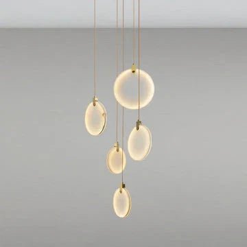 Queenie Alabaster Disc Long Round Chandelier For Loft - Zelno