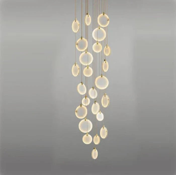 Queenie Alabaster Disc Long Round Chandelier For Loft - Zelno