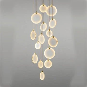 Queenie Alabaster Disc Long Round Chandelier For Loft - Zelno