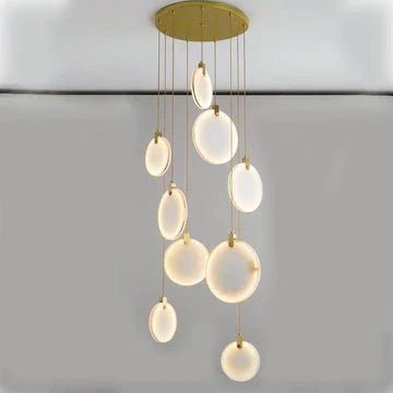 Queenie Alabaster Disc Long Round Chandelier For Loft - Zelno