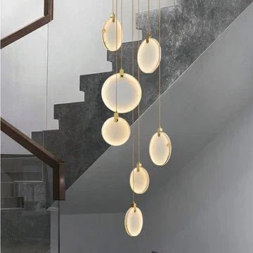 Queenie Alabaster Disc Long Round Chandelier For Loft - Zelno