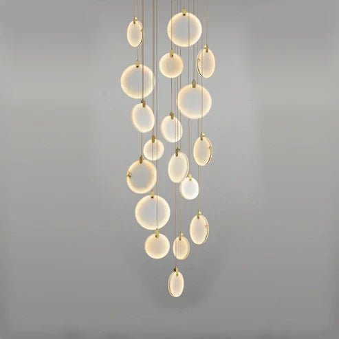 Queenie Alabaster Disc Long Round Chandelier For Loft - Zelno