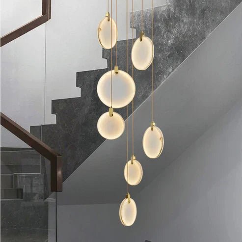 Queenie Alabaster Disc Long Round Chandelier For Loft - Zelno
