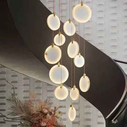 Queenie Alabaster Disc Long Round Chandelier For Loft - Zelno