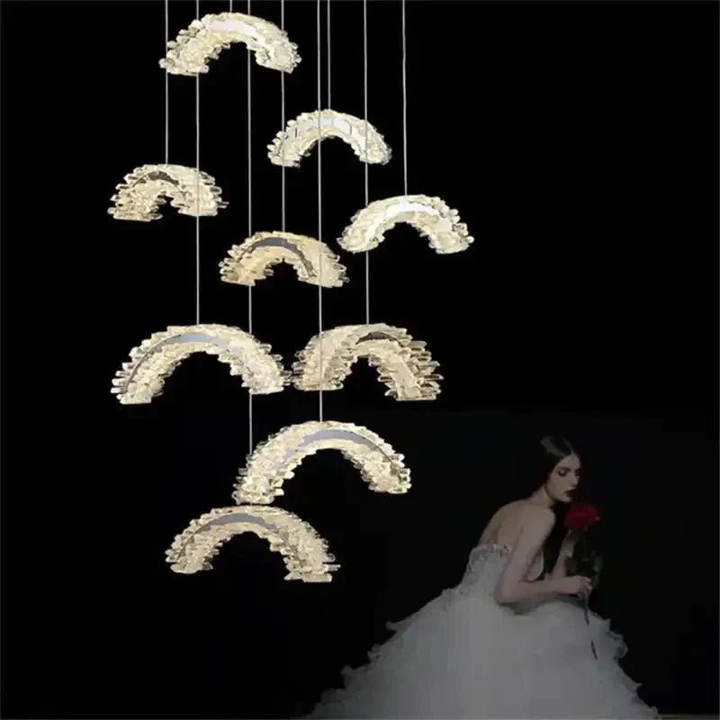Rainbow Modern Rock Crystal Staircase Chandelier - Zelno Lighting