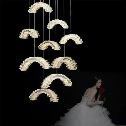 Rainbow Modern Rock Crystal Staircase Chandelier - Zelno Lighting