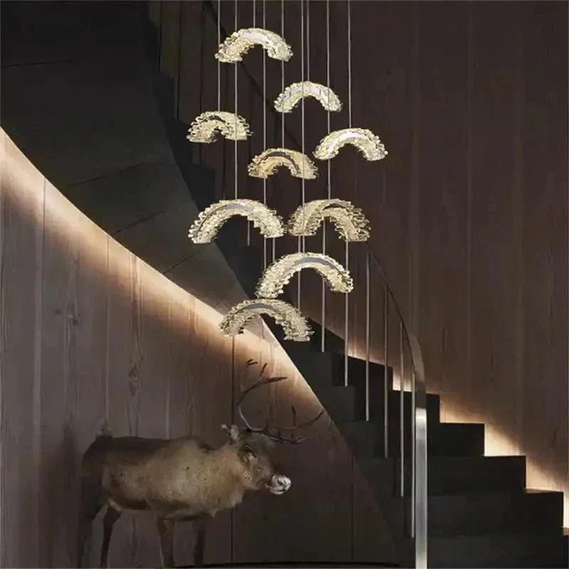Rainbow Modern Rock Crystal Staircase Chandelier - Zelno Lighting