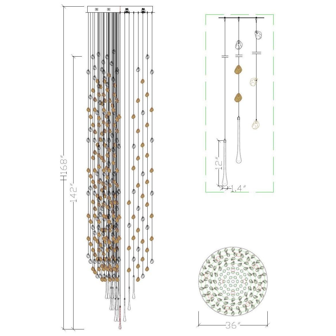 Rainfall Glass Gem Stone Chandelier - Zelno Lighting