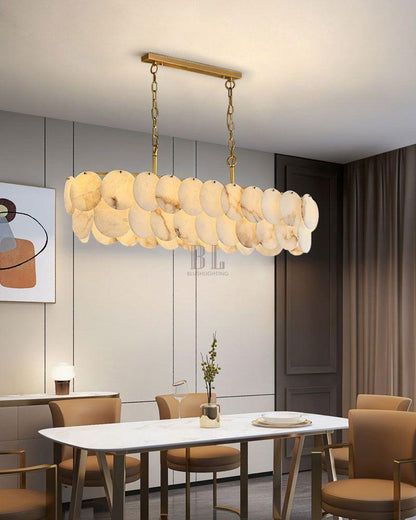 Rectangular Alabaster Chandelier Dia 100/120 with Round Shell Piece String Ceiling for Dining room - Zelno Lighting