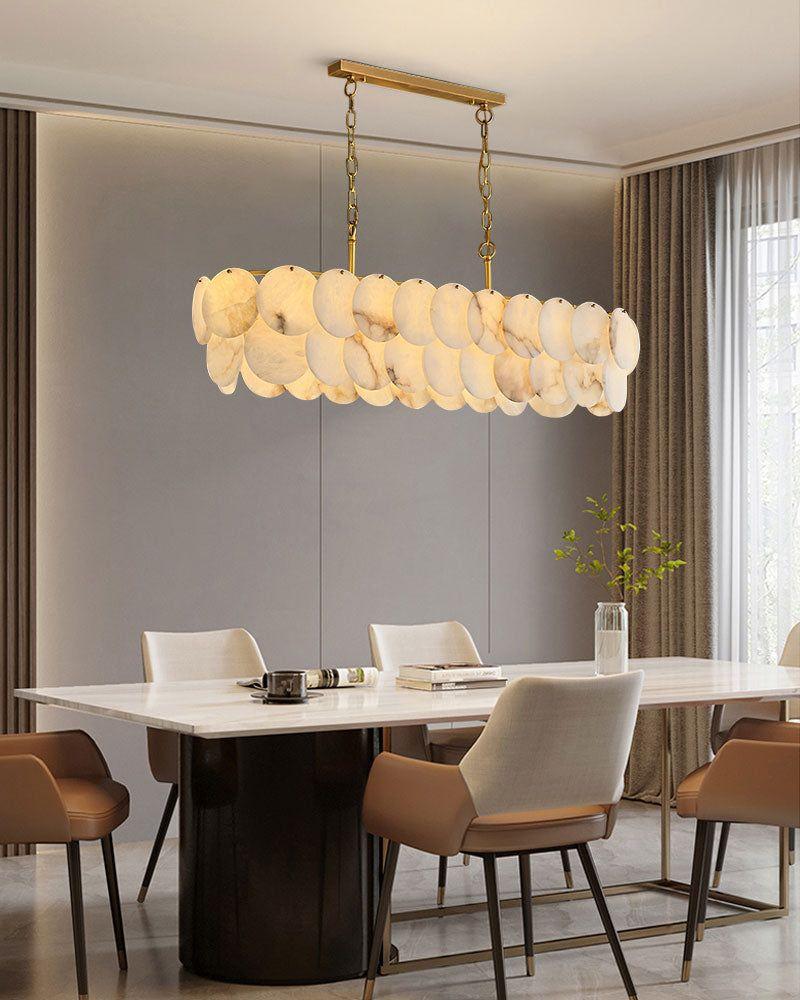 Rectangular Alabaster Chandelier Dia 100/120 with Round Shell Piece String Ceiling for Dining room - Zelno Lighting