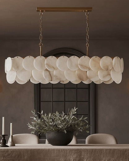 Rectangular Alabaster Chandelier Dia 100/120 with Round Shell Piece String Ceiling for Dining room - Zelno Lighting