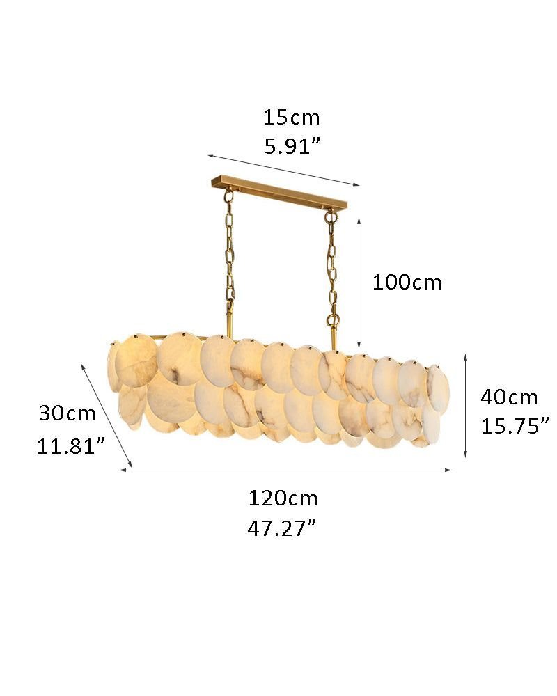 Rectangular Alabaster Chandelier Dia 100/120 with Round Shell Piece String Ceiling for Dining room - Zelno Lighting