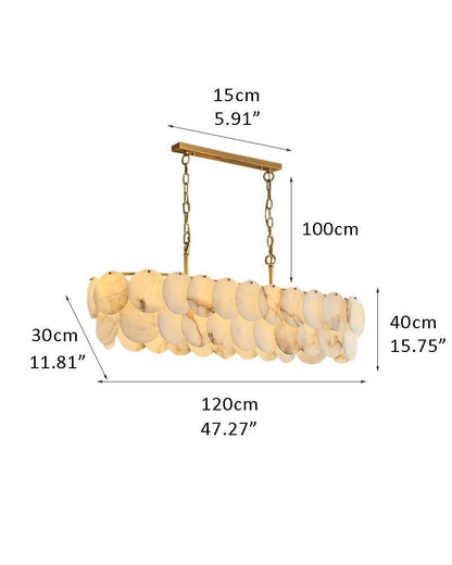 Rectangular Alabaster Chandelier Dia 100/120 with Round Shell Piece String Ceiling for Dining room - Zelno Lighting