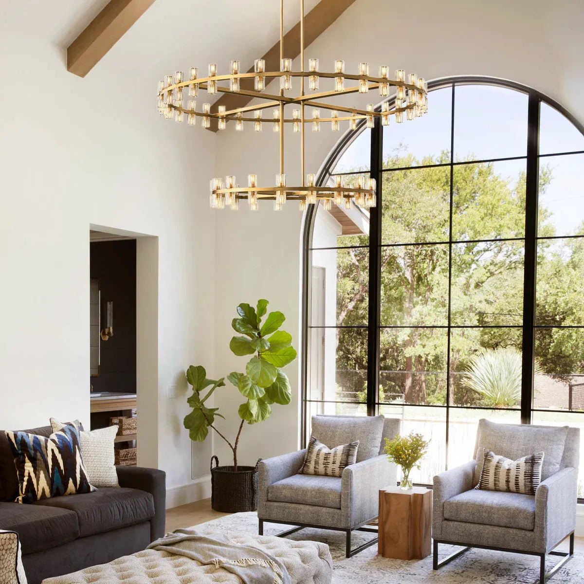Reger Crystal 2-Tier Round Chandelier 60" for Living Room - Zelno