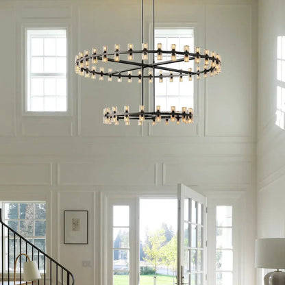 Reger Crystal 2-Tier Round Chandelier 60" for Living Room - Zelno