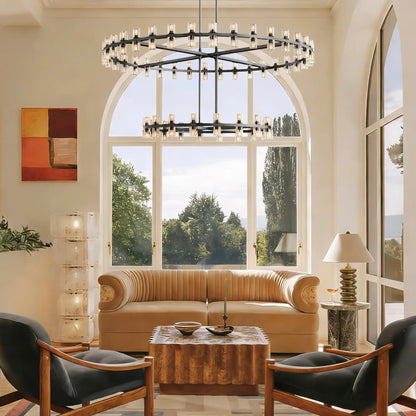 Reger Crystal 2-Tier Round Chandelier 60" for Living Room - Zelno