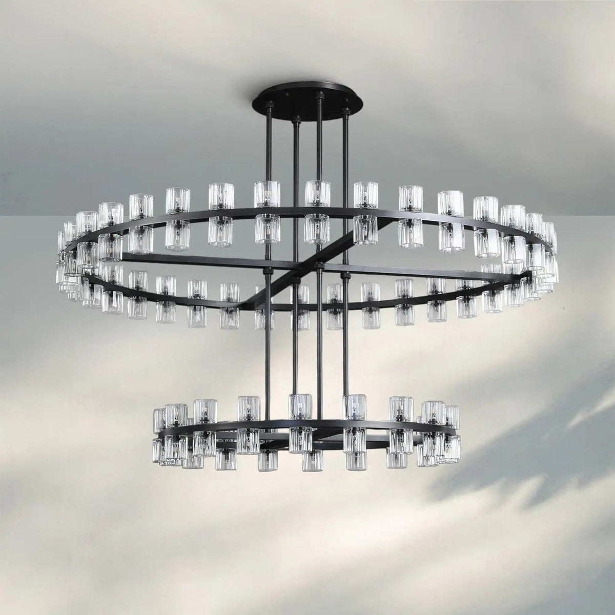 Reger Crystal 2-Tier Round Chandelier 60" for Living Room - Zelno