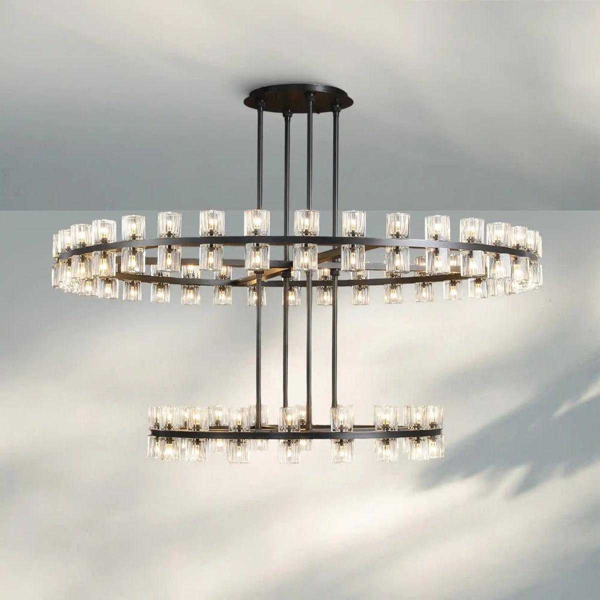 Reger Crystal 2-Tier Round Chandelier 60" for Living Room - Zelno