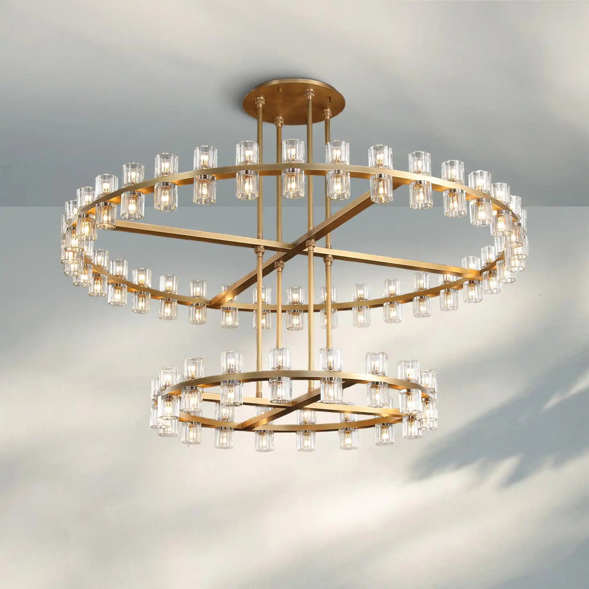 Reger Crystal 2-Tier Round Chandelier 60" for Living Room - Zelno