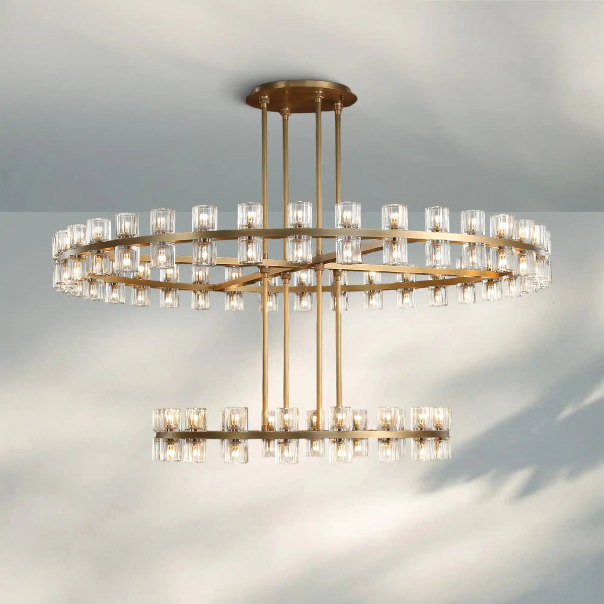Reger Crystal 2-Tier Round Chandelier 60" for Living Room - Zelno