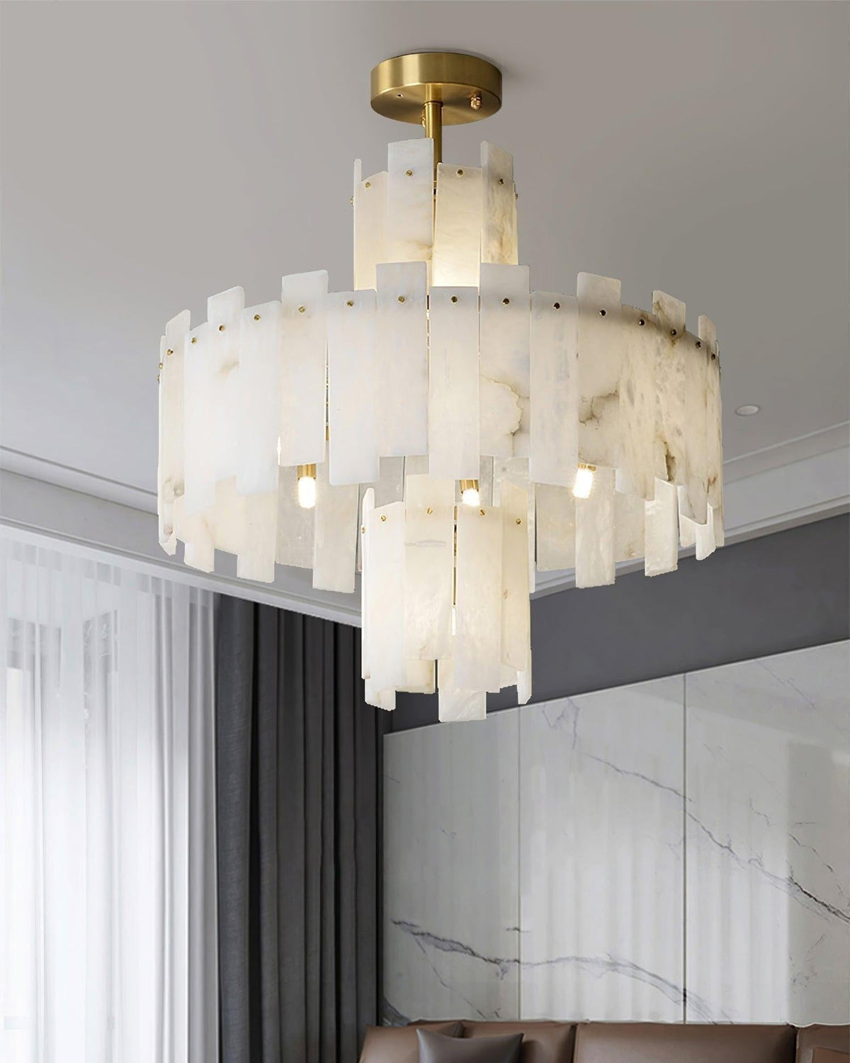 Regina Alabaster Round Chandelier - Zelno Lighting