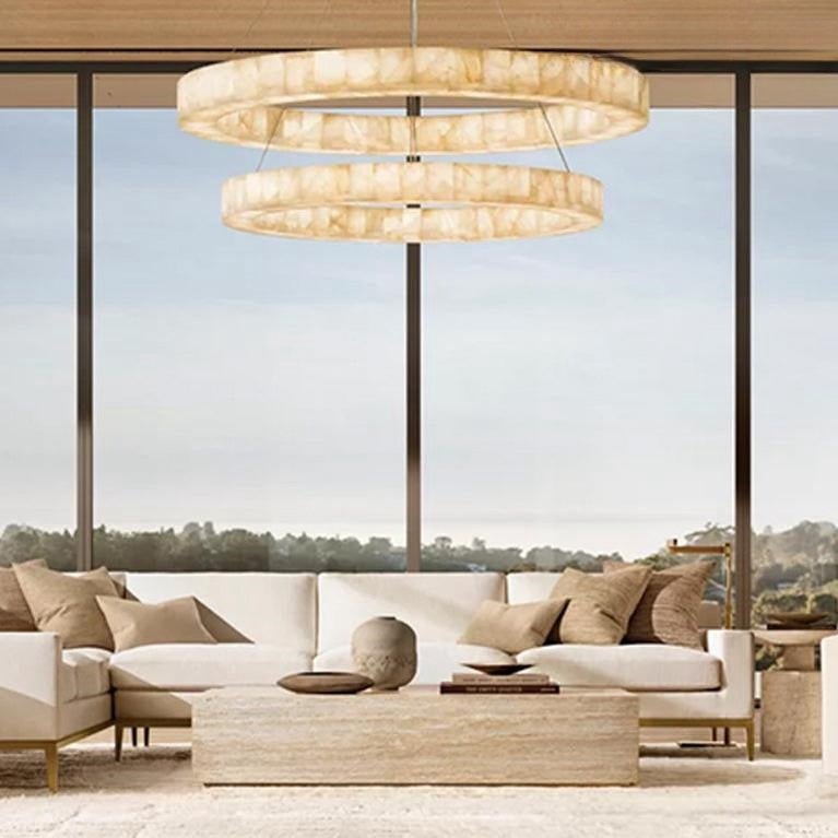 Rivfz 2-Tier Round Calcite Chandelier 60" - Zelno