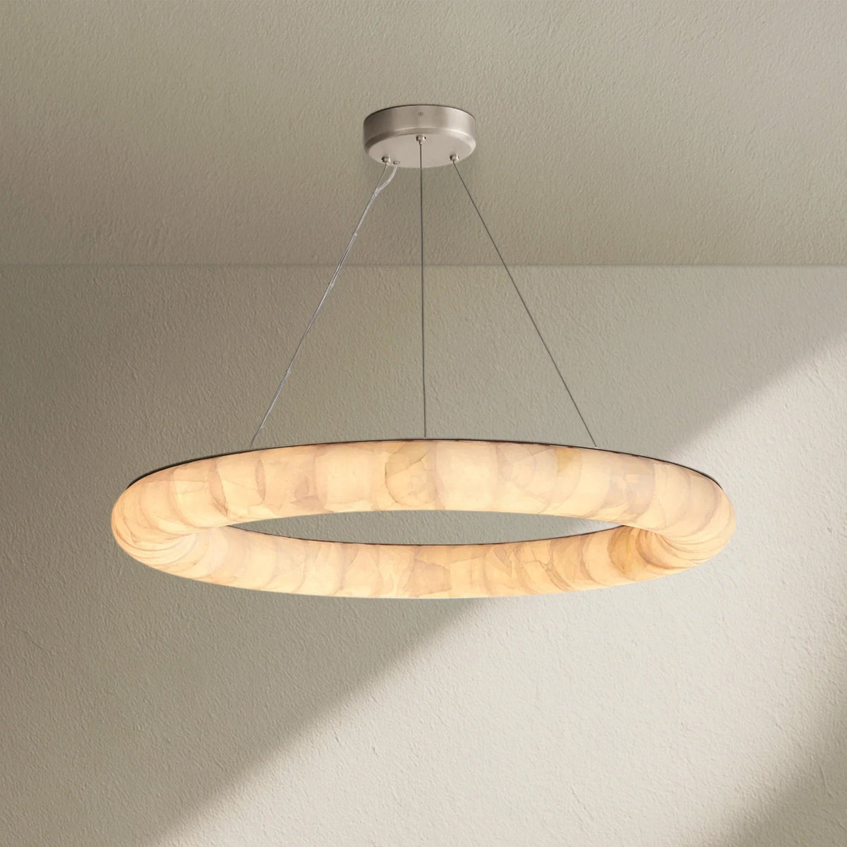 Rivfz Lisse Alabaster Round Chandelier 31" 41" 61"D - Zelno
