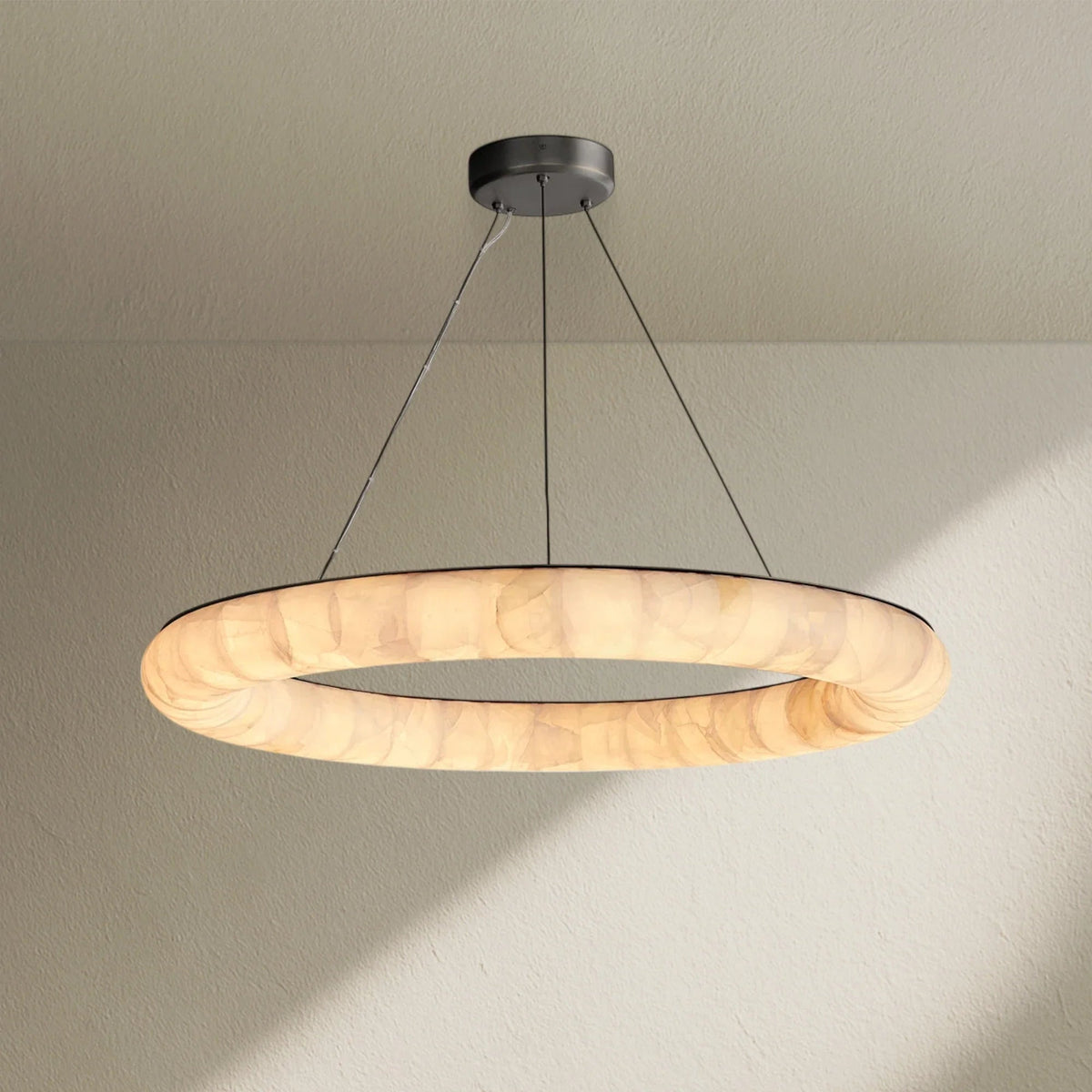 Rivfz Lisse Alabaster Round Chandelier 31" 41" 61"D - Zelno