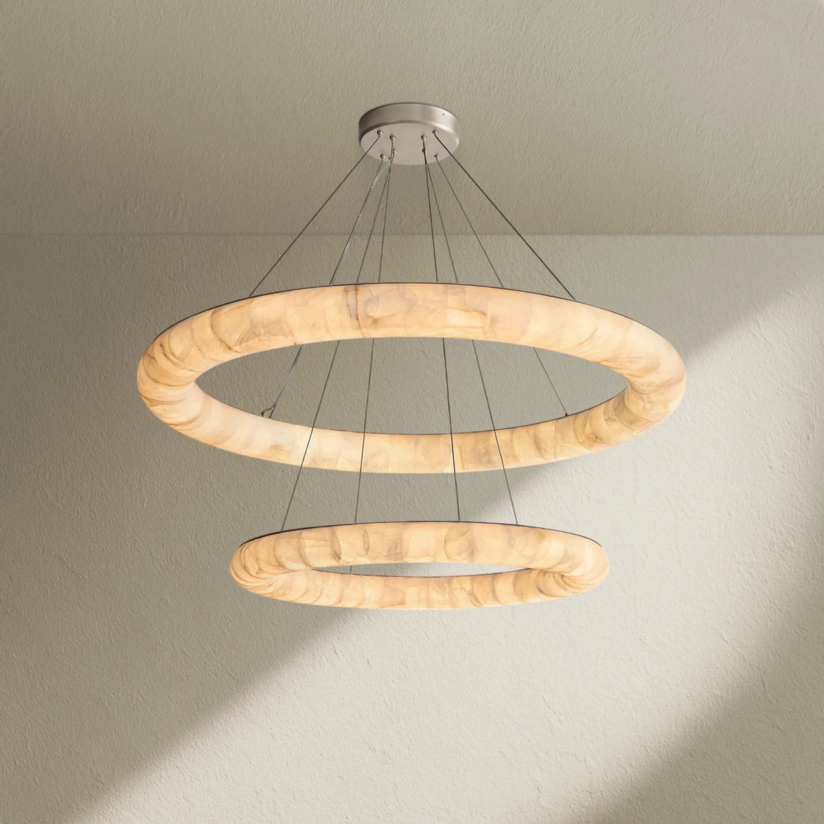 Rivfz Lisse Alabaster Two-Tiered Round Chandelier 61" - Zelno