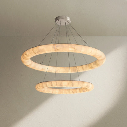 Rivfz Lisse Alabaster Two-Tiered Round Chandelier 61" - Zelno