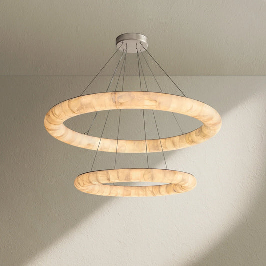 Rivfz Lisse Alabaster Two-Tiered Round Chandelier 61" - Zelno