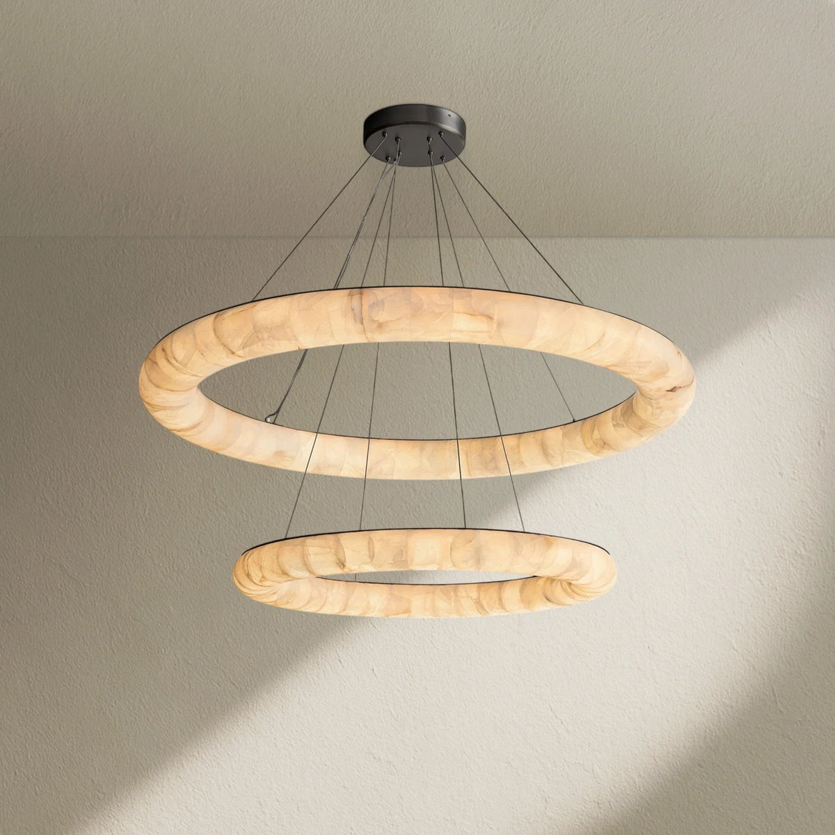 Rivfz Lisse Alabaster Two-Tiered Round Chandelier 61" - Zelno