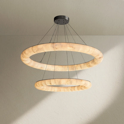 Rivfz Lisse Alabaster Two-Tiered Round Chandelier 61" - Zelno