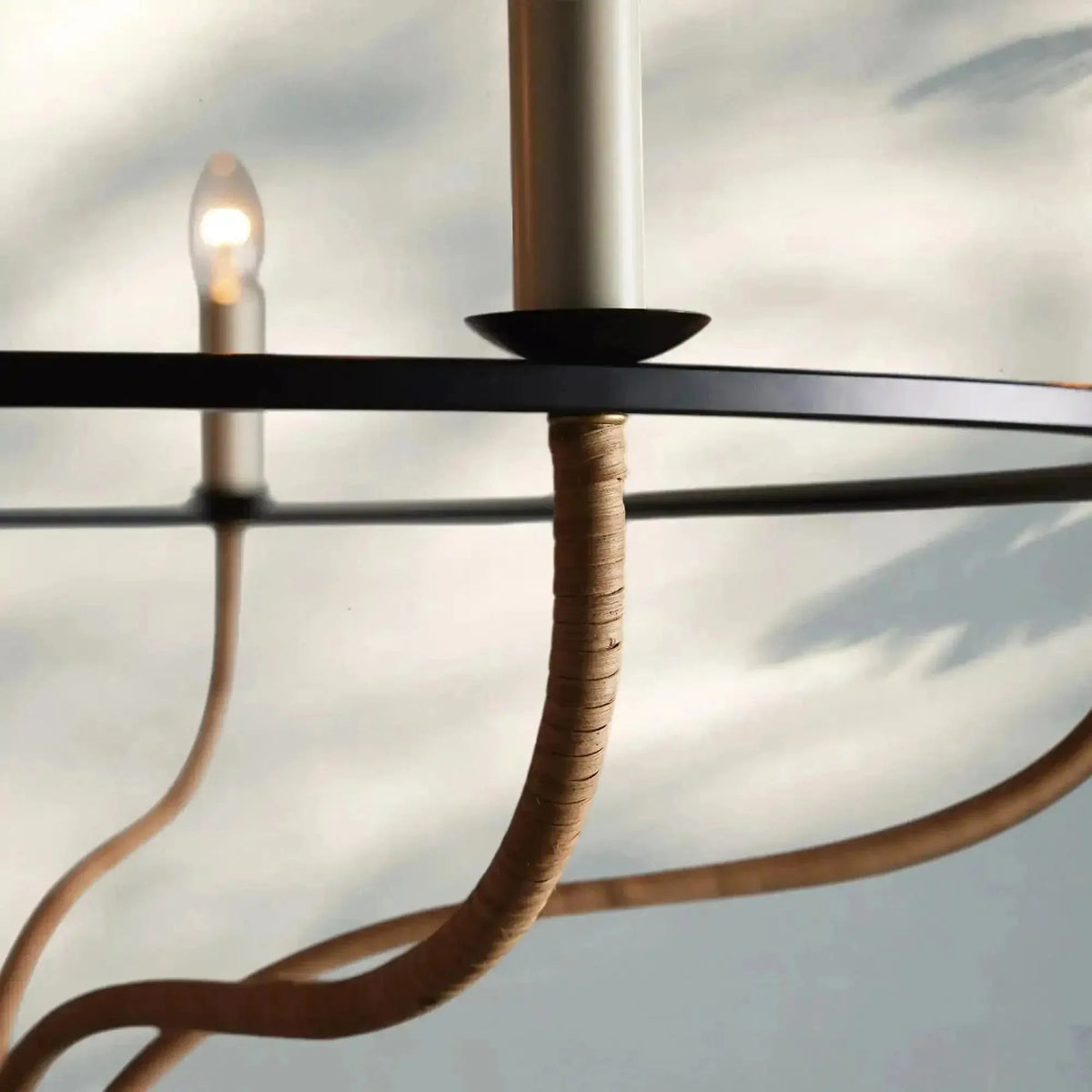 Rosalind Rattan Chandelier in Black - Zelno Lighting