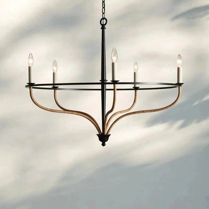 Rosalind Rattan Chandelier in Black - Zelno Lighting